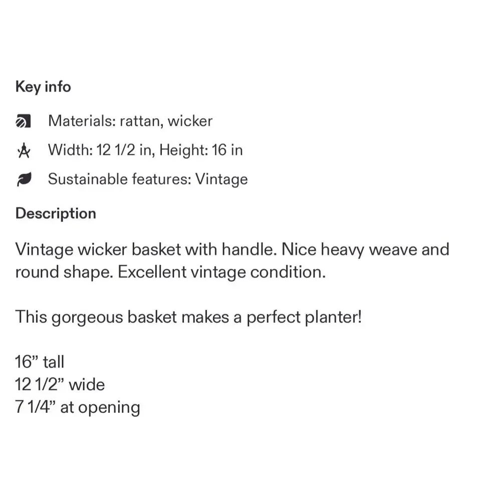 VINTAGE WICKER BASKET WITH HANDLE PLANTER STYLE